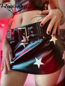Rapcopter y2k Star Pu Kožené Mini Skrits Pás Gotický Punk Grunge Ceruzku Sukne Ženy Nízke strede zúžený kórejskej Ulici Vintage Oblečenie