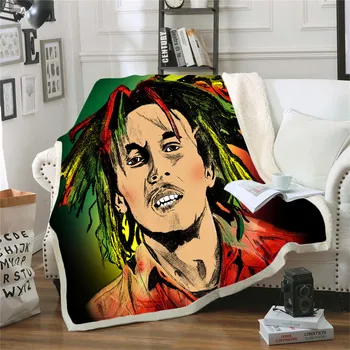 Reggae Spevák Bob Marley Burín Zábavný Charakter Deka 3D Tlač Sherpa Deka na Posteľ bytového Textilu Snového Štýl 01