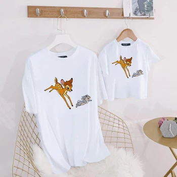 Rodina Disney T-shirt Bambi a Thumper Crewneck Harajuku T-shirt Pohodlné Osobné Oblečenie Priedušná Mama Dcéru Tričko