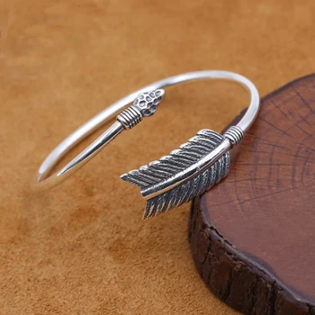 S925 mincový striebro šperky tvorivé Indickej luk a šíp náramok jednoduché mužov a žien otvorenie náramok