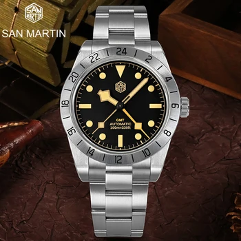 San Martin Muži Hodinky Luxusné GMT Automatické Mechanické Náramkové hodinky 6460 Šport 100M Vodotesné C3 Super Svietivý Sapphire Crystal