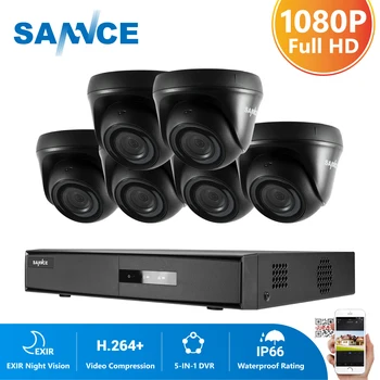 SANNCE 8CH 1080N DVR KAMEROVÝ Systém 6pcs 1080P Bezpečnostné Kamery, IR Krytý Nepremokavé Vonkajší kamerový CCTV Auta