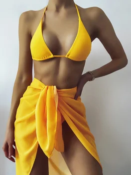 Sedacie Bikini Trojuholník Pevné Obyčajné Sukne Šnúrkou Plavky 2022 Sexy Pláži Ženy Plavky Vintage Plavky