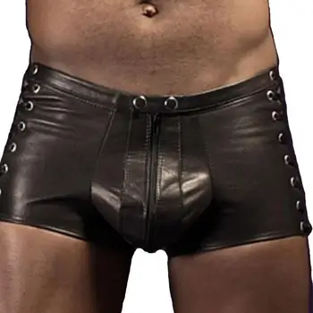 Sexy spodnú bielizeň Hot Mens Latex PVC Otroctva otvorené rozkroku legíny Šortky Gotický Fetish Gay Faux Kožené šnurovacie krátke nohavice clubwear