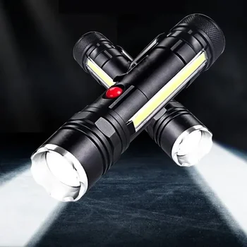 T6 LED Baterka s KLASU Sidelight Zoomovateľnom Pochodeň s Klip & Magnetický Chvost Super Svetlé COB LED Pracovné Svetlo Baterky