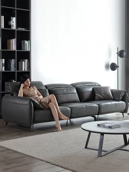 Taliansky minimalistický kožená sedačka prvá vrstva cowhide Nordic light luxusné moderné malý byt obývacia izba multifunkčná pohovka