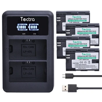 Tectra 4pcs LP-E6 LP E6 LP E6N digitálne bateria+LED Displej USB Duálna Nabíjačka pre Canon EOS 5DS R 5D Mark II 5D Mark III 6D 7D 80D