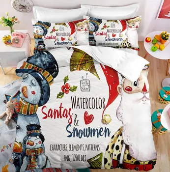Vianočné Perinu 3D Santa Claus Snehuliak posteľná bielizeň Nastaviť Cartoon posteľná bielizeň Nastaviť Pre Deti, Mládež Mikrovlákna Obliečky Spálňa Decor