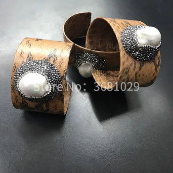 Vintage antické bronzové snakeskin náramok s ručne pearl svadobné party doplnky