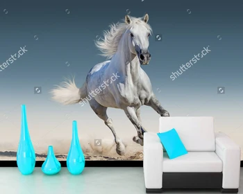 Vlastný kôň tapetu, Biely kôň bežať cval,foto na šírku pre obývacie izby, spálne, gauč pozadí abstraktných de parede