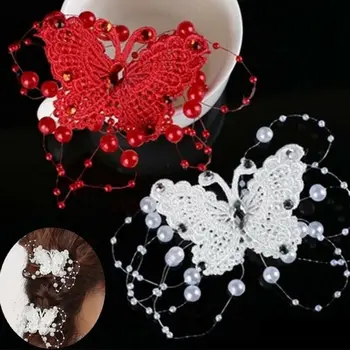 Vlasy Clip-Kvet Drahokamu-Pearl Butterfly Girl-Sväté Prijímanie-Bridesmaid, Diamante