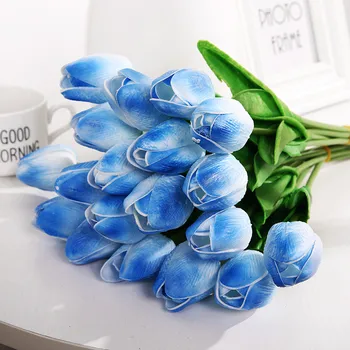Vysoká Kvalita 1pcs Modrá Skutočný Dotyk Tulipán Umelé Tulipány Pre Domáce Dekorácie Mini Kvety Tulipány White PU Tulipán Kvetinové Kytice