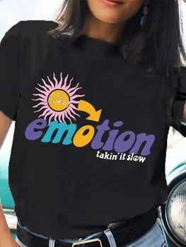 Ženy T-shirt emócie List Tlač Krátke Sleeve T košele, Dámy Módne Cartoon Oblečenie Jar Leto Ženský Čaj Grafické Tričko